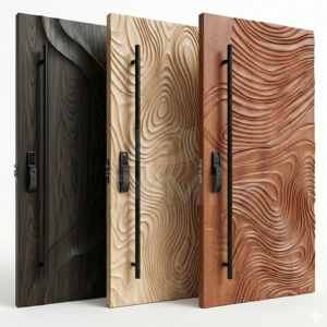 Luxurious Extra Large Size Irregular Flowing Design Residential Modern Exterior Main Entry Solid Wooden Front Door for Houses