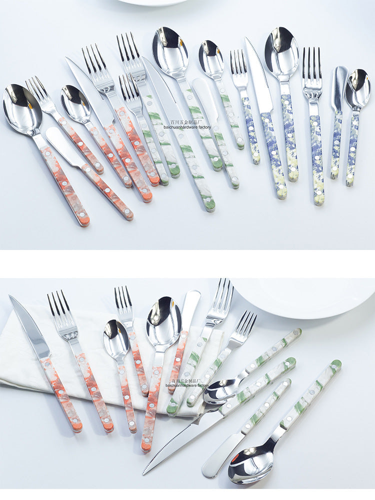 Marble Handle Western Tableware Set ABS Butter Fork Spoon Clip Handle Cheese Knife Dessert Chopsticks Spoon Fork - 图片 39