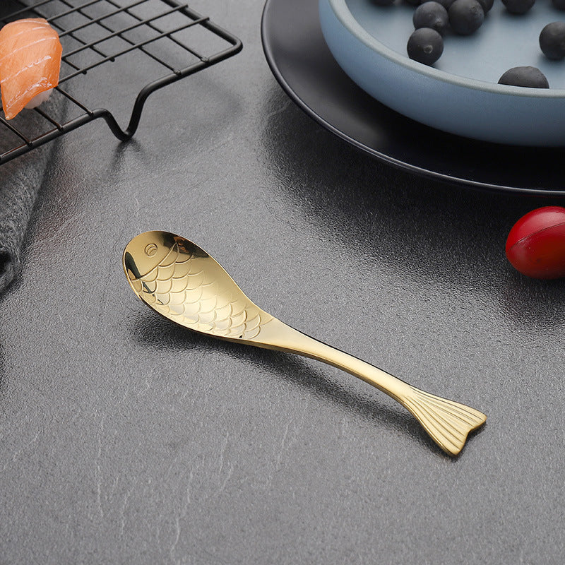304Stainless Steel Spoon Cooking Restaurant Spoon Pickled Fish Spoon Cartoon Spoon PVD Titanium-plated Colorful Fish Tail Cute Spoon - 图片 17
