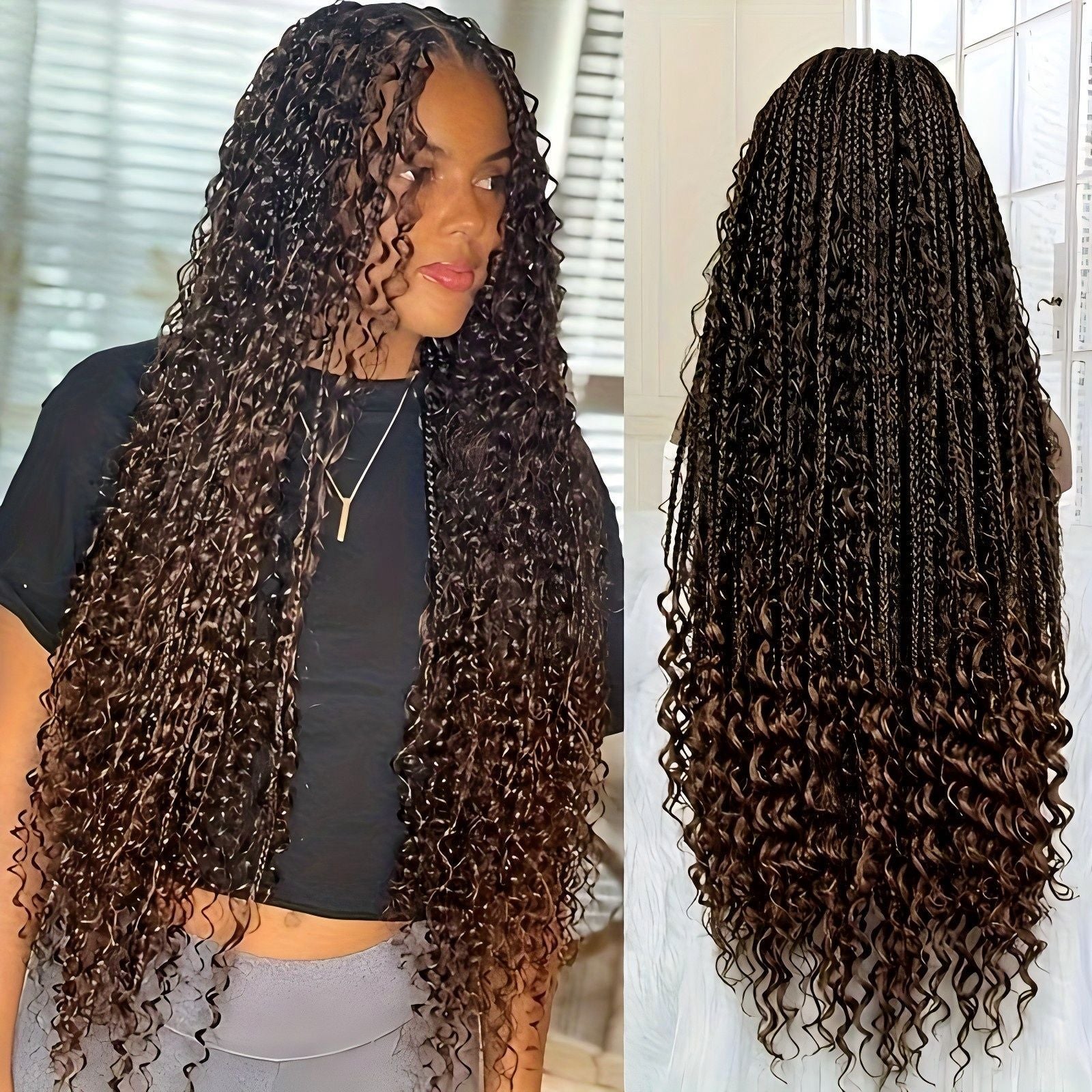 Cross-Border Hot-Selling Wig European and American Style Braided Full Lace Synthetic Crochet Wig Box Braids Wig - 图片 13