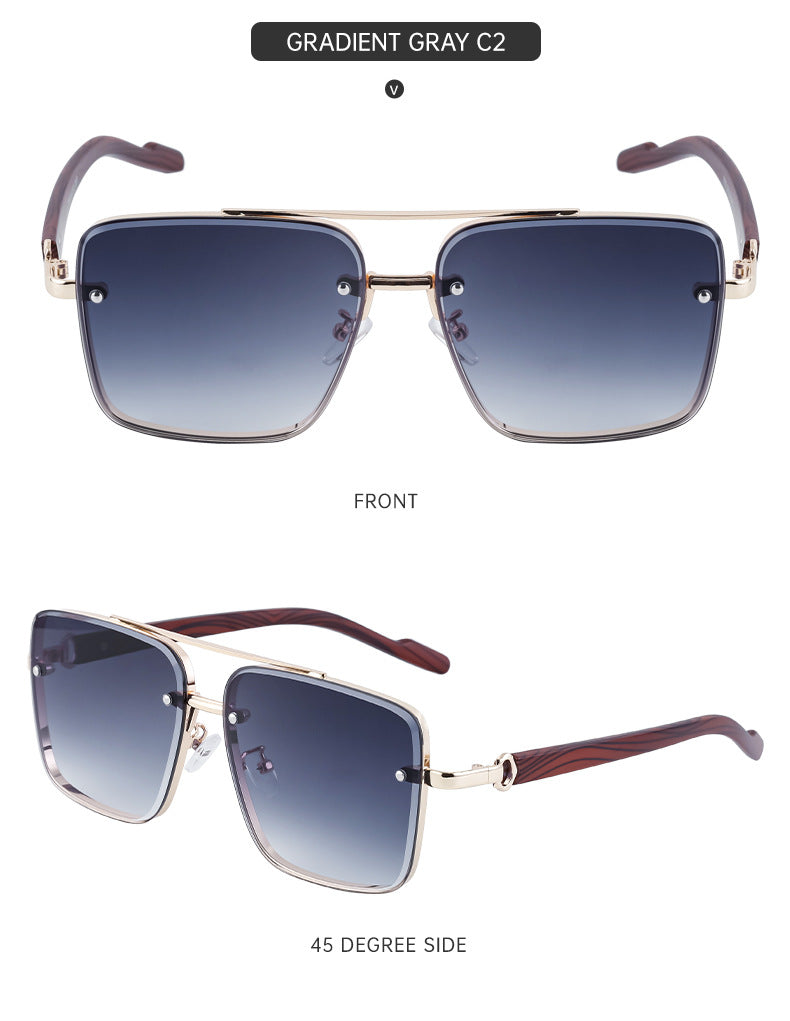 European and American Style Square Frame Cut Edge Sunglasses for Men with Imitation Wood Grain Temples, Men's Trendy Wholesale sunglass - 图片 29