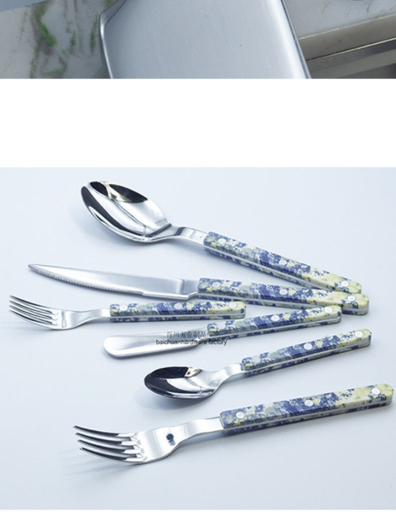 Marble Handle Western Tableware Set ABS Butter Fork Spoon Clip Handle Cheese Knife Dessert Chopsticks Spoon Fork - 图片 35