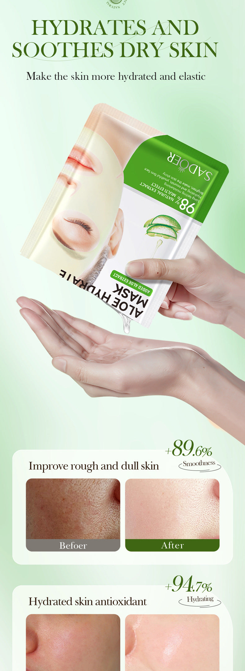Facial Mask25g SADOER Aloe Vera VC Moisturizing and Rejuvenating Face Mask Sheet Pack for Cross-Border Wholesale - 图片 13