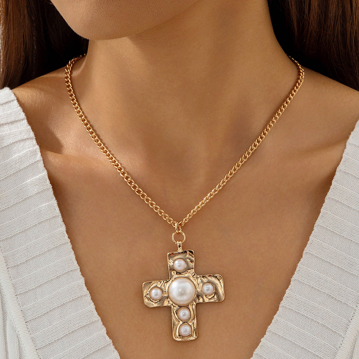 European and American Retro Hollow Diamond Cross Pendant Necklace Gothic Style Black Layered Wear Y Type Necklace - 图片 22