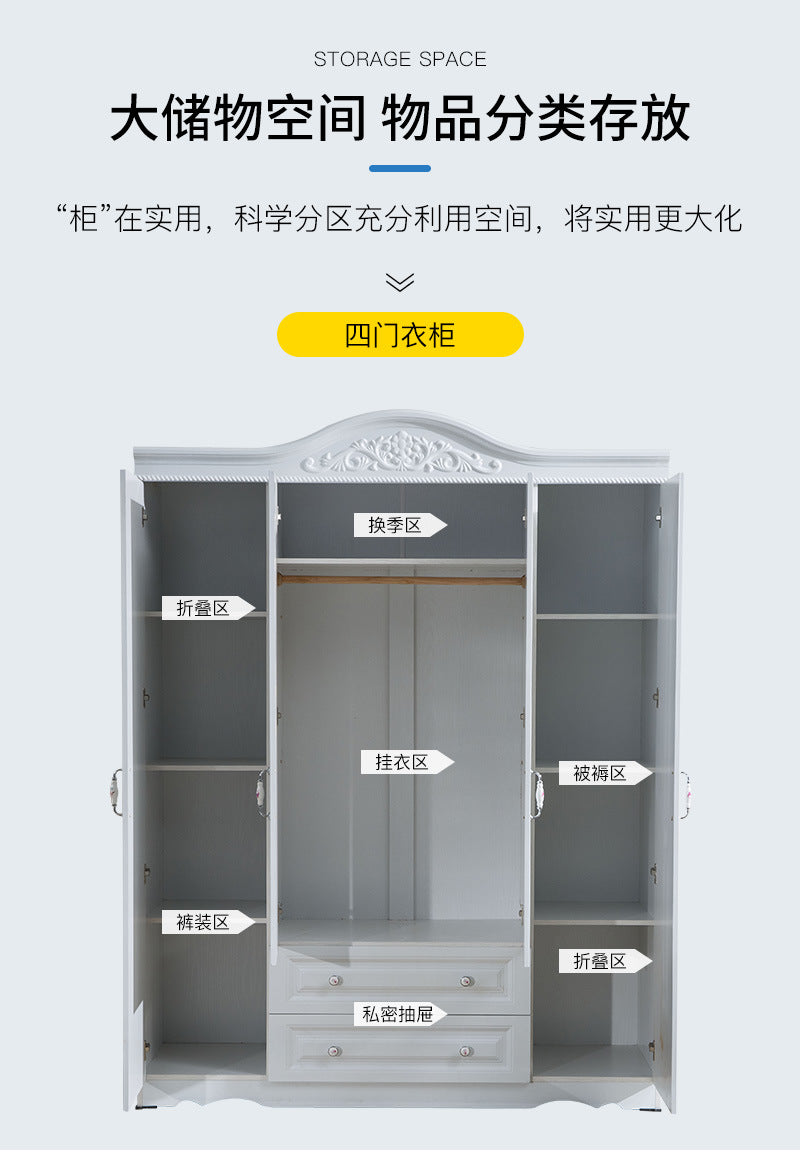 Economical Cabinet Three or Four Doors Bedroom Wardrobe Storage Panel Multi-Functional Assembly European Style Multi-Functional Storage Closet - 图片 7