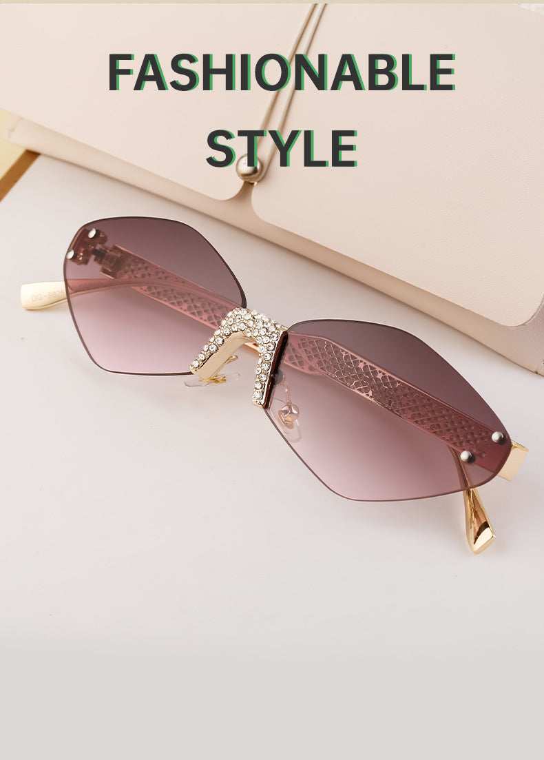 New Diamond Cut Edge Frameless Sunglasses for Women, Diamond-Studded Sunglasses, Sun Protection, Diamond-Shaped Frame Glasses for Women shades - 图片 13
