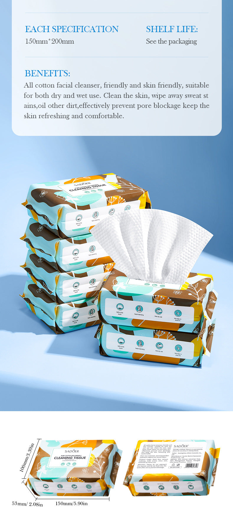 Pure Cotton Skin-Friendly Face Towel50Pumping SADOER Daily Makeup Remover Towels Face Towels Cross-Border Wholesale - 图片 15