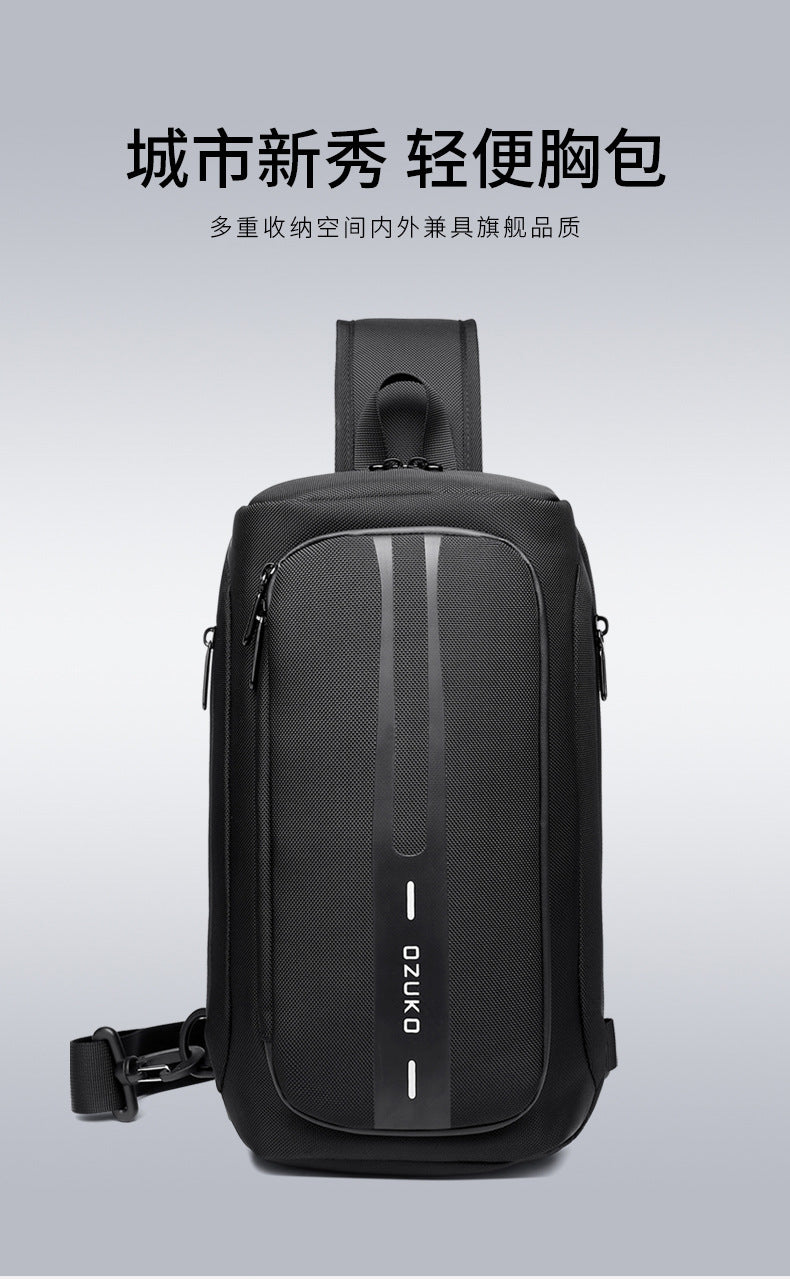 OZUKO Men's Functional Chest Bag Waterproof Crossbody Bag Multifunctional Shoulder Bag Outdoor Sports Large Capacity Trendy Bag - 图片 8