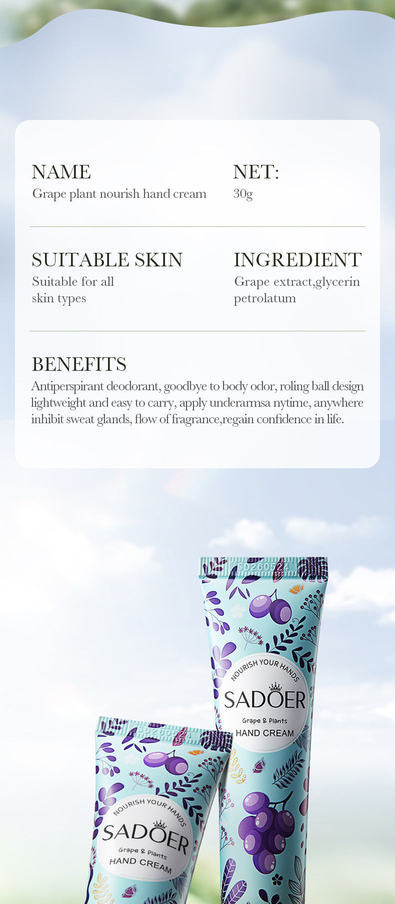 Grape Moisturizing Hand Cream SADOER Autumn and winter anti-chapped moisturizing hand cream cross-border foreign trade wholesale - 图片 15