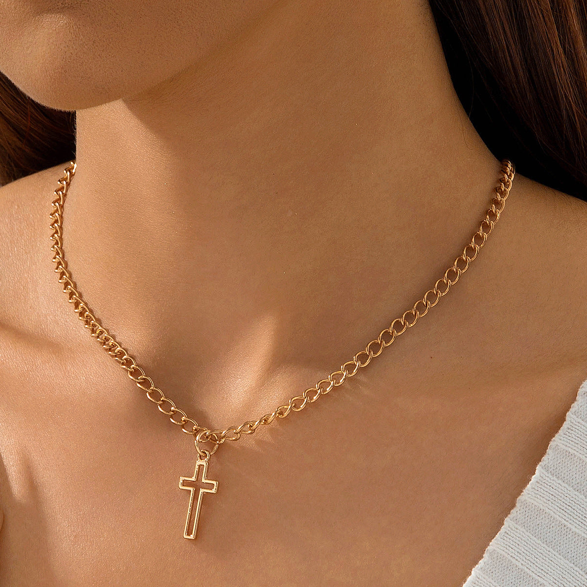 European and American Retro Hollow Diamond Cross Pendant Necklace Gothic Style Black Layered Wear Y Type Necklace - 图片 94