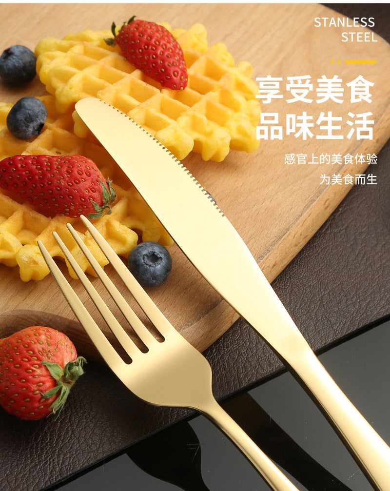 410Stainless Steel Cutlery Western Food Square Handle Knife Fork Spoon4Gift Set Cutlery Set Steak Knife Fork Spoon - 图片 12
