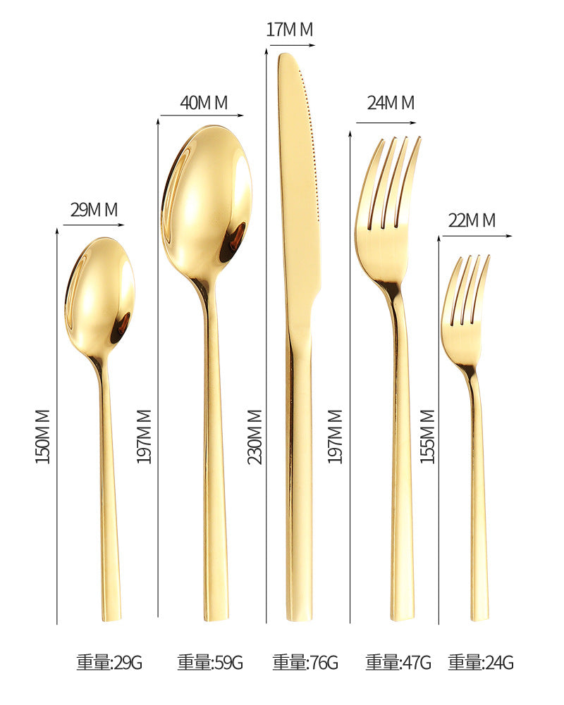 410Stainless Steel Tableware Hotel Restaurant Thickened Square Handle Knife Fork Spoon Set Western Food24Set of Steak Knives and Forks - 图片 30