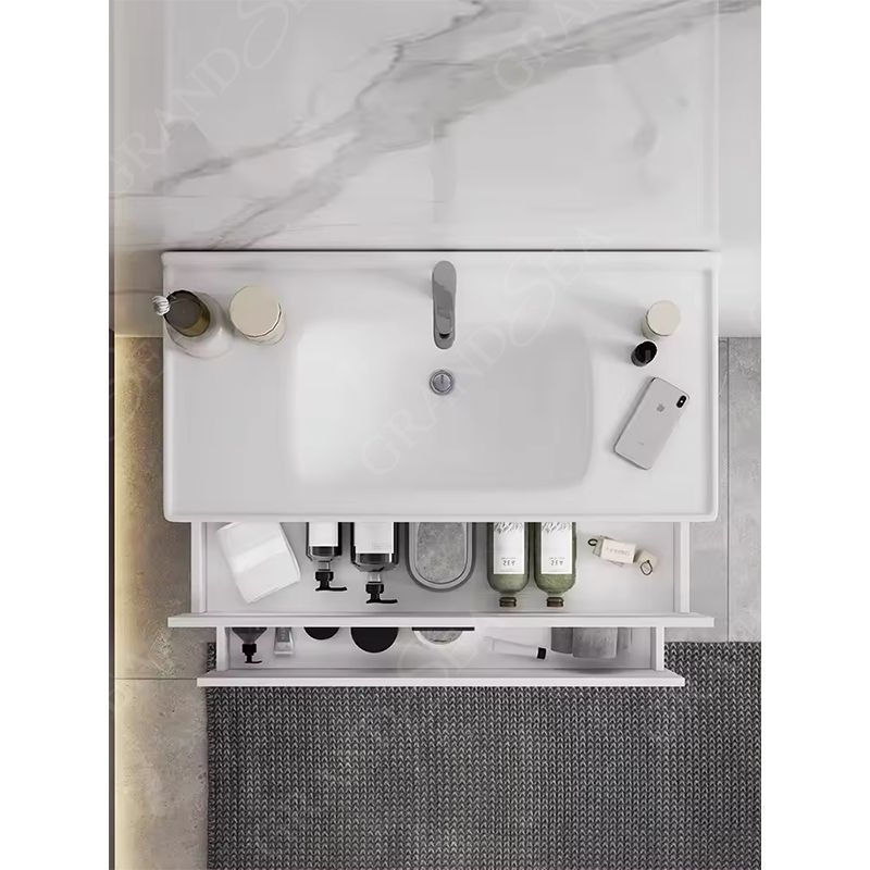 High Glossy White 120cm Width Stock Clearance Bathroom Vanity Wall Mounted Glass Basin With Mirror - 图片 5
