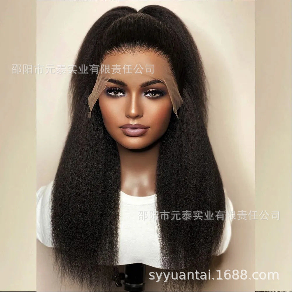 Kinky Straight 13x4 Lace Front Synthetic Wig Long Black Wigs - 图片 10