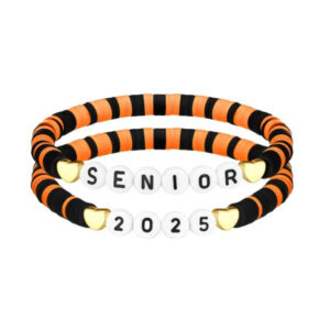 senior Alphabet Colorful Soft Clay Bracelet Heart Elastic Cord Single Loop Bracelet Set Graduation Season Commemorative Bracelet