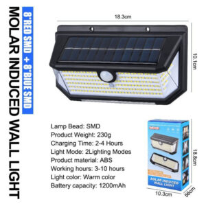 New Solar Light Human Body Sensing Wall Light Five Sides LED Lamp Waterproof light red and blue flashing solar street light