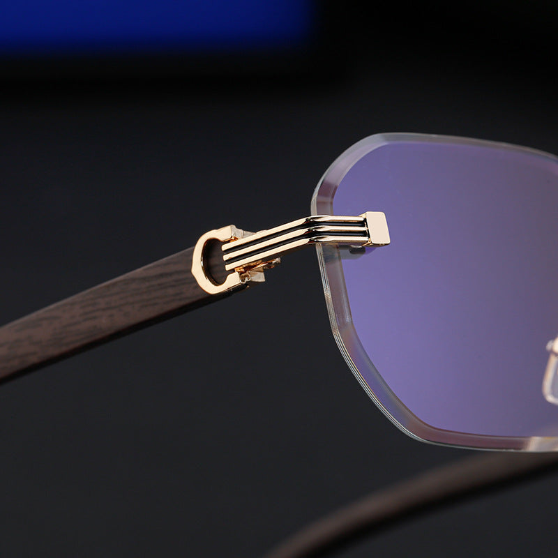 Frameless Glasses for Men High-End European and American Retro Imitation Wood Grain Temple Sunglasses UV Protection Personality Sunglasses - 图片 12