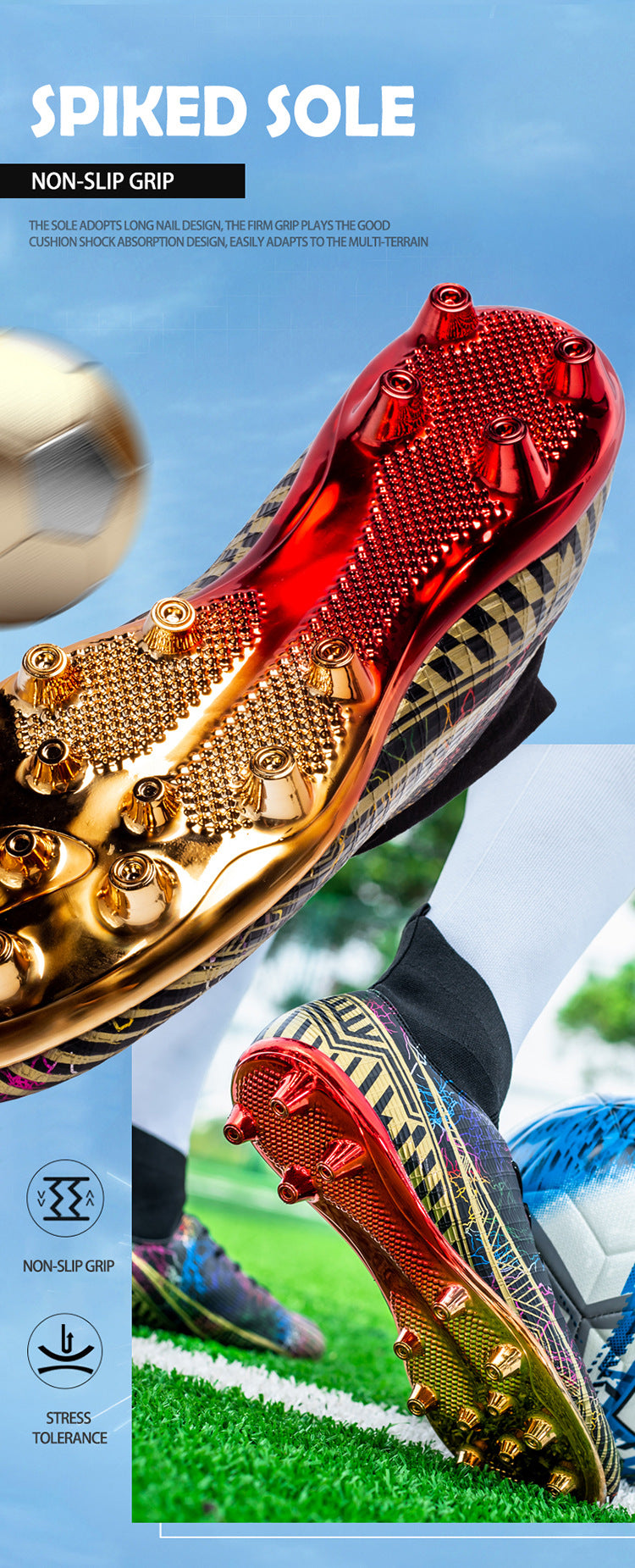 Large Size Men's Soccer Shoes AG Long Spike Gold-Plated Hot Stamping Football Shoes for Youth Professional Competition Training Shoes Wholesale - 图片 18