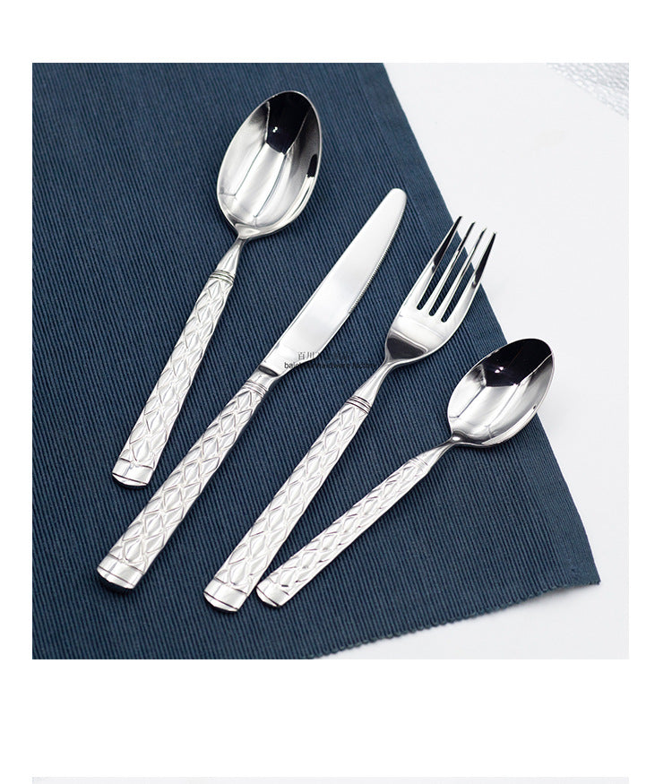 304Stainless Steel Knife Fork Spoon Thickened Forged Relief Tableware Western Steak Knife Fork Dessert Spoon4Piece Suit - 图片 15
