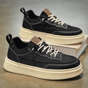 Men's Shoes Summer Mesh Breathable Black Sneakers Casual Versatile Height-Increasing Thick-Soled Work Commute Sports Trendy Shoes