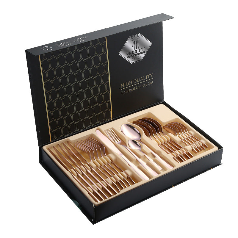 410Stainless Steel Cutlery Set Restaurant Square Handle Knife Fork Spoon24Set of Western Steak Knives and Forks - 图片 8