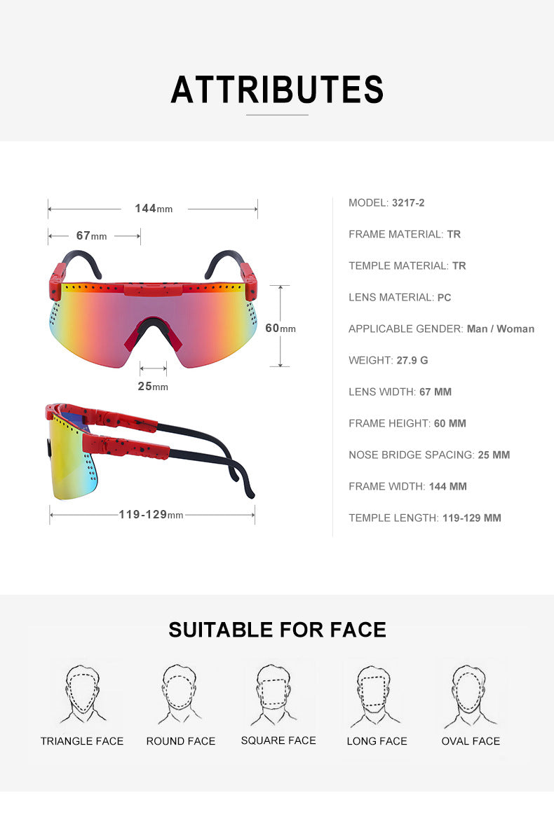 European and American Colorful Sunglasses Outdoor Cycling Windproof Sunglasses Men and Women One-piece Lens Sports Anti-ultraviolet Glasses - 图片 21