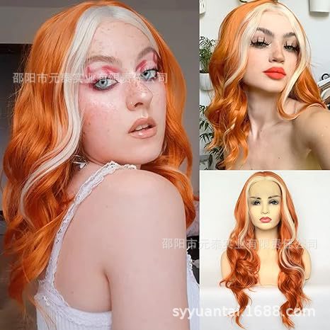 Synthetic Lace Front Wig Orange with Blonde Highlight wigs - 图片 9