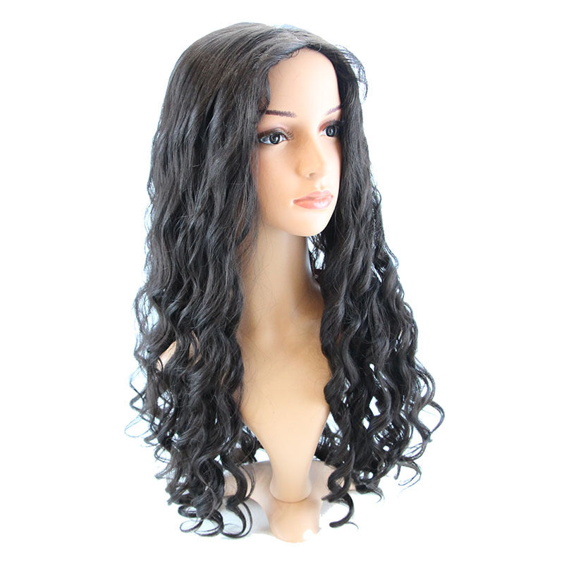 wig Hairband Head Cover Wig Natural Black Synthetic Fiber Forehead Hand Hook Export Long Curly Hair Middle Part Middle Part Long Curly - 图片 3
