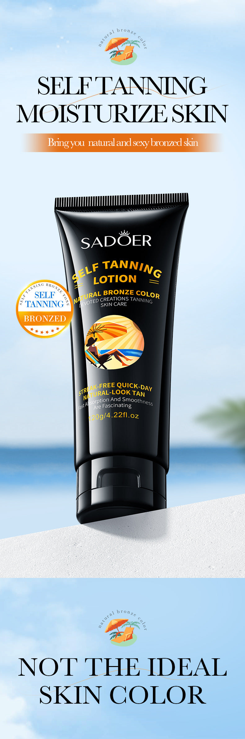 Tanning Moisturizer120gSADOER Moisturizing and Hydrating Wheat Color Sunbathing Essence Lotion for Foreign Trade Cross-Border - 图片 7