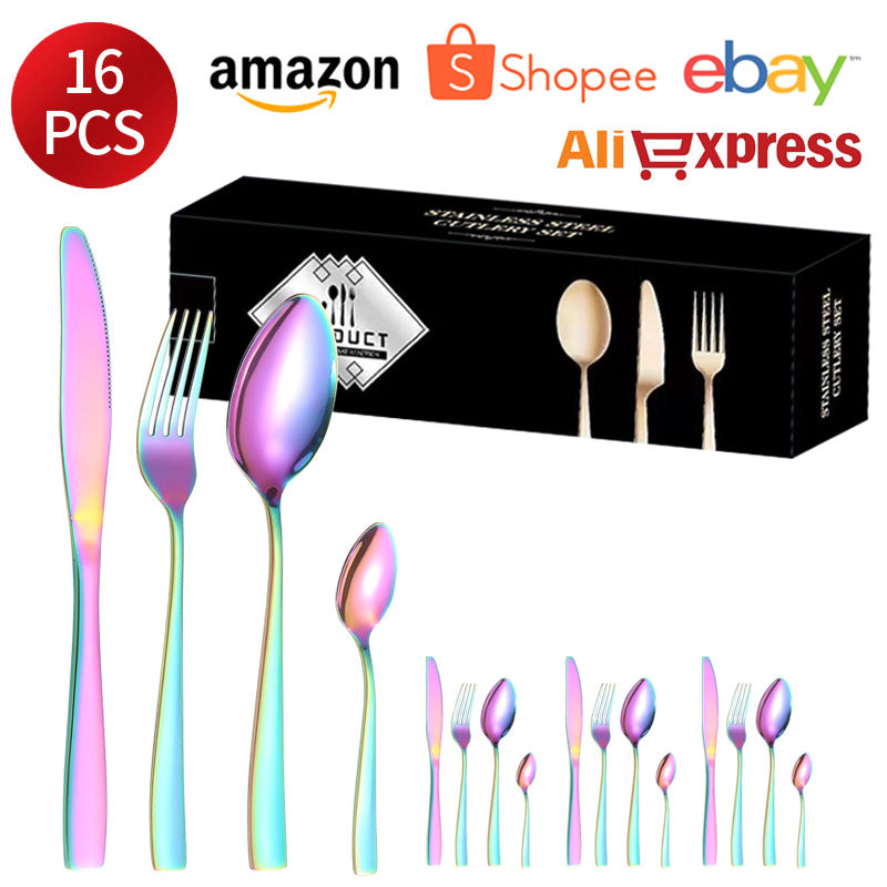 410Stainless Steel Tableware24Set of Hotel Western Dining Square Handle Steak Knife, Fork, Spoon, Tea Spoon - 图片 14