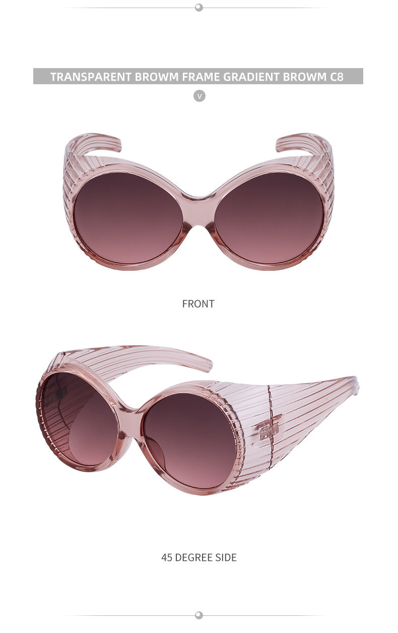 Fashion Catwalk Style Round Frame Sunglasses for Women Trendy High-end European and American Style Internet Celebrity Large Frame Sunglasses for Women Stage Performance - 图片 29