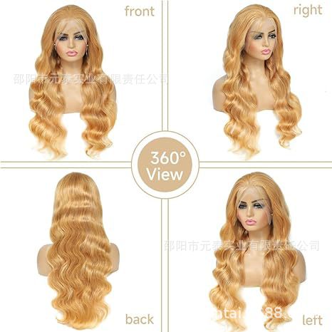13x4HoneyBlondeLaceFrontWigsSyntheticBodyWaveWigs Long Curly Hair - 图片 3