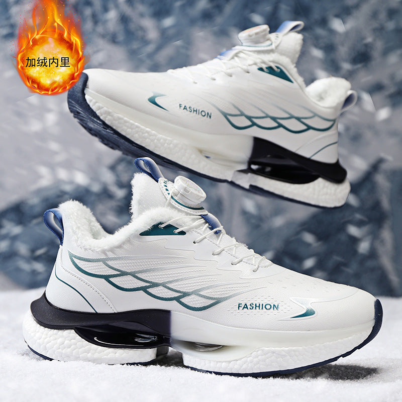 Winter Men's Shoes2025New Rotating Button Running Sports Shoes Men's Breathable Thick Bottom Popcorn Cushioning Running Shoes