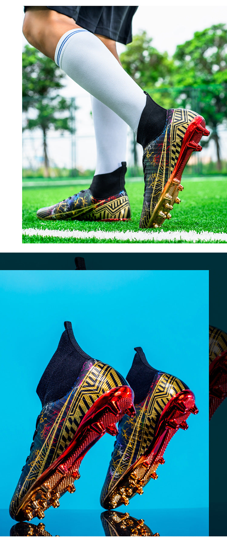 Large Size Men's Soccer Shoes AG Long Spike Gold-Plated Hot Stamping Football Shoes for Youth Professional Competition Training Shoes Wholesale - 图片 25