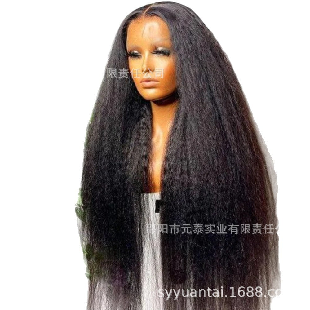 Kinky Straight 13x4 Lace Front Synthetic Wig Long Black Wigs - 图片 5