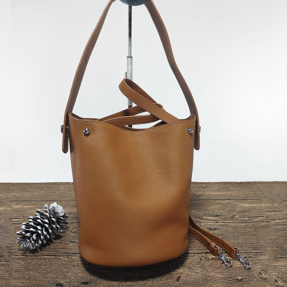 Guangzhou Genuine Leather Women's Bag Large Capacity Tote Bag Top Layer Cowhide Bucket Bag Handheld Shoulder Crossbody Bag Trendy - 图片 36