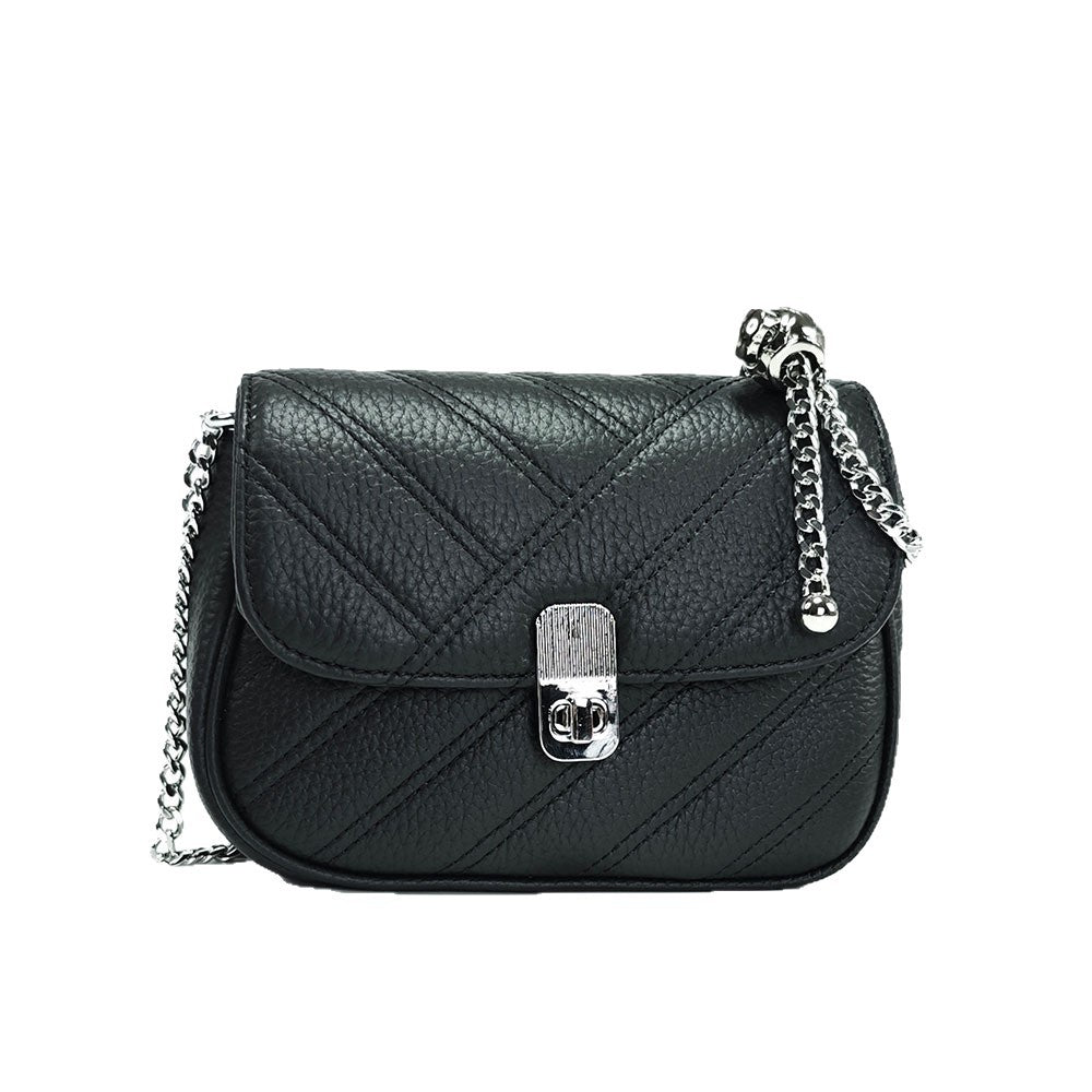 Genuine Leather Women's Bag New Metal Chain Small Square Bag Simple Versatile Chanel Style Single Shoulder Solid Color Embroidered Thread Crossbody Bag - 图片 4