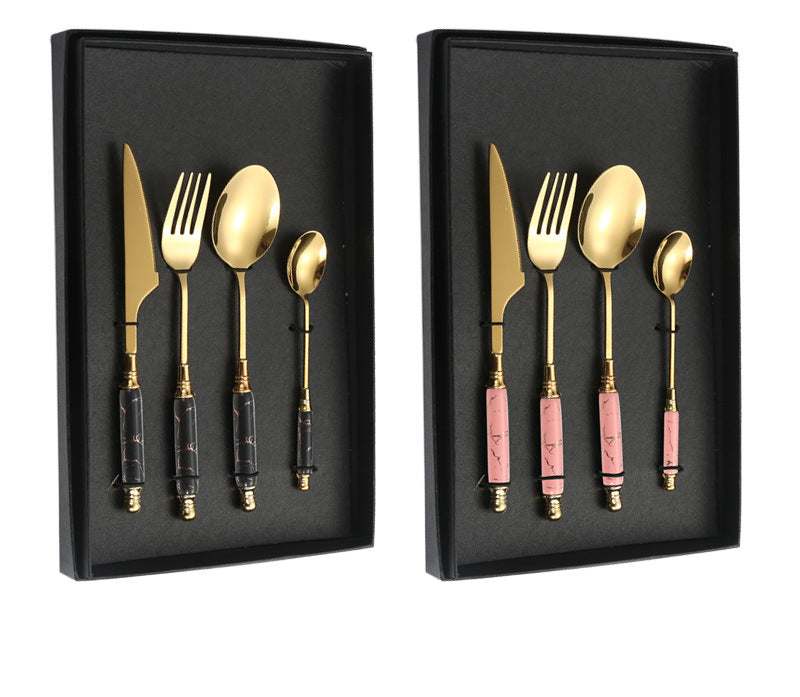 Stainless Steel Cutlery Restaurant Western Steak Knife Fork Imitation Marble Pattern Ceramic Handle Knife Fork Spoon Tea Spoon Tea Fork Set - 图片 45