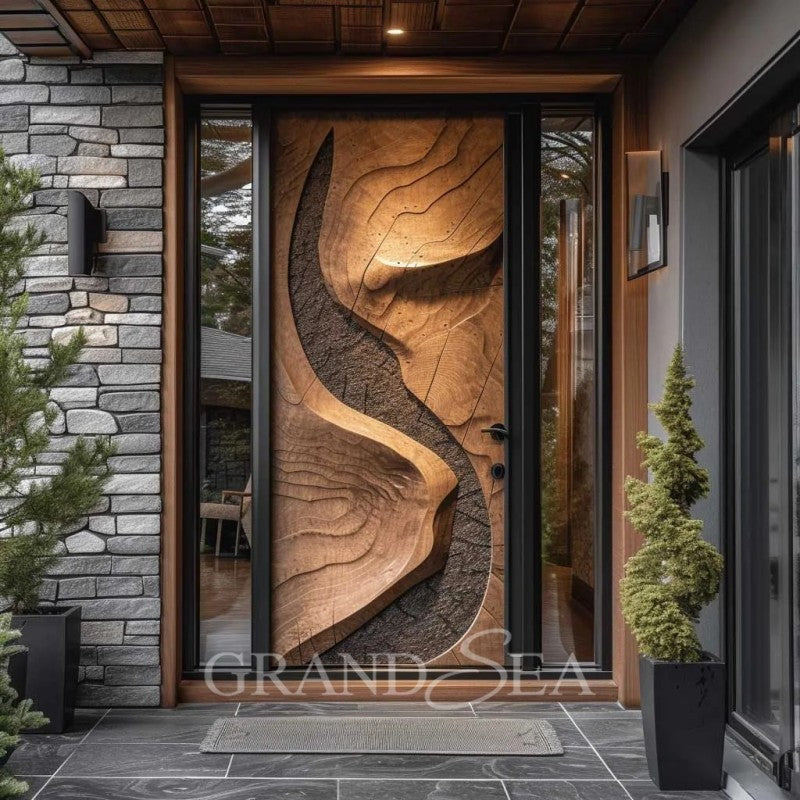 American Style Contemporary Solid Wood Entry Main Entrance Doors Front Doors for Houses Modern Exterior Main Pivot Door - 图片 4