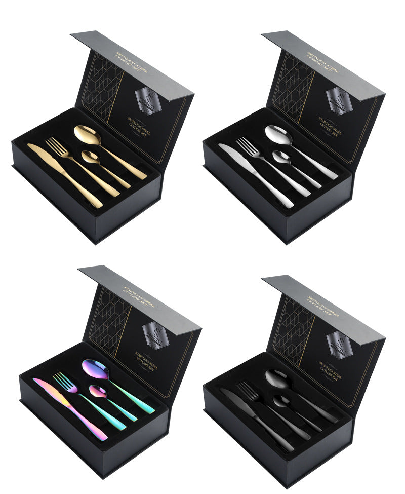 410Stainless Steel Cutlery Set Restaurant Square Handle Knife Fork Spoon24Set of Western Steak Knives and Forks - 图片 29