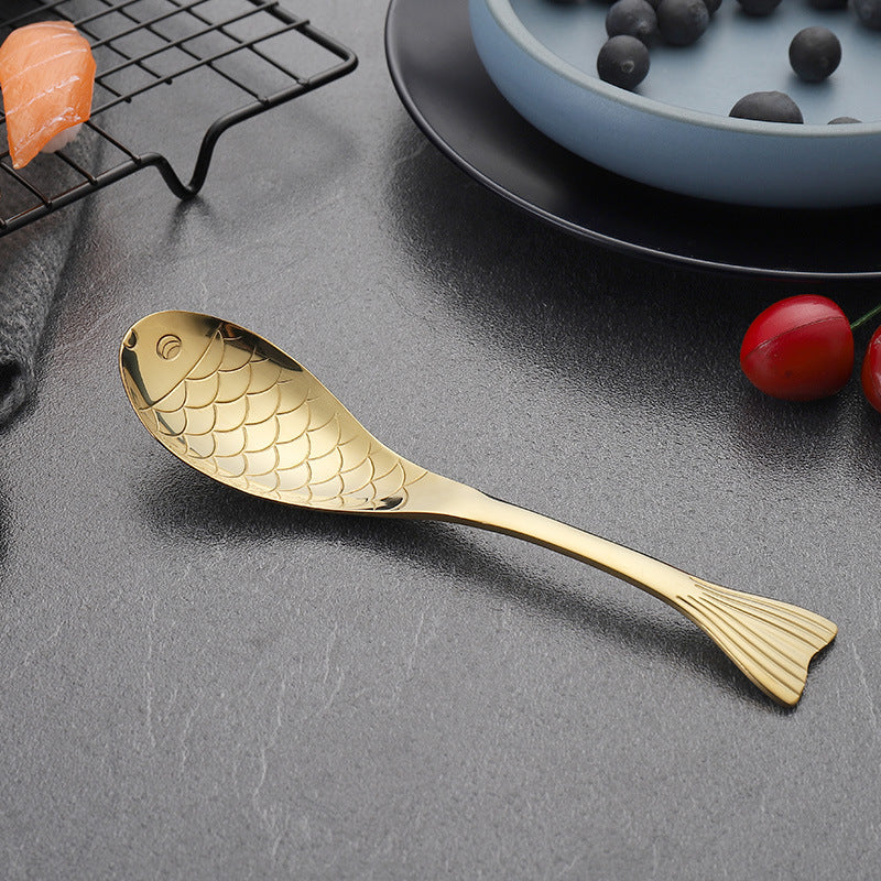 304Stainless Steel Spoon Cooking Restaurant Spoon Pickled Fish Spoon Cartoon Spoon PVD Titanium-plated Colorful Fish Tail Cute Spoon - 图片 7