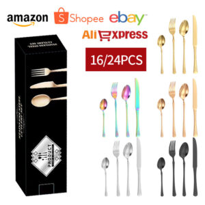 Stainless Steel Tableware Hotel Restaurant Crown Hammered Knife Fork Spoon24Set of Western Steak Knives and Forks