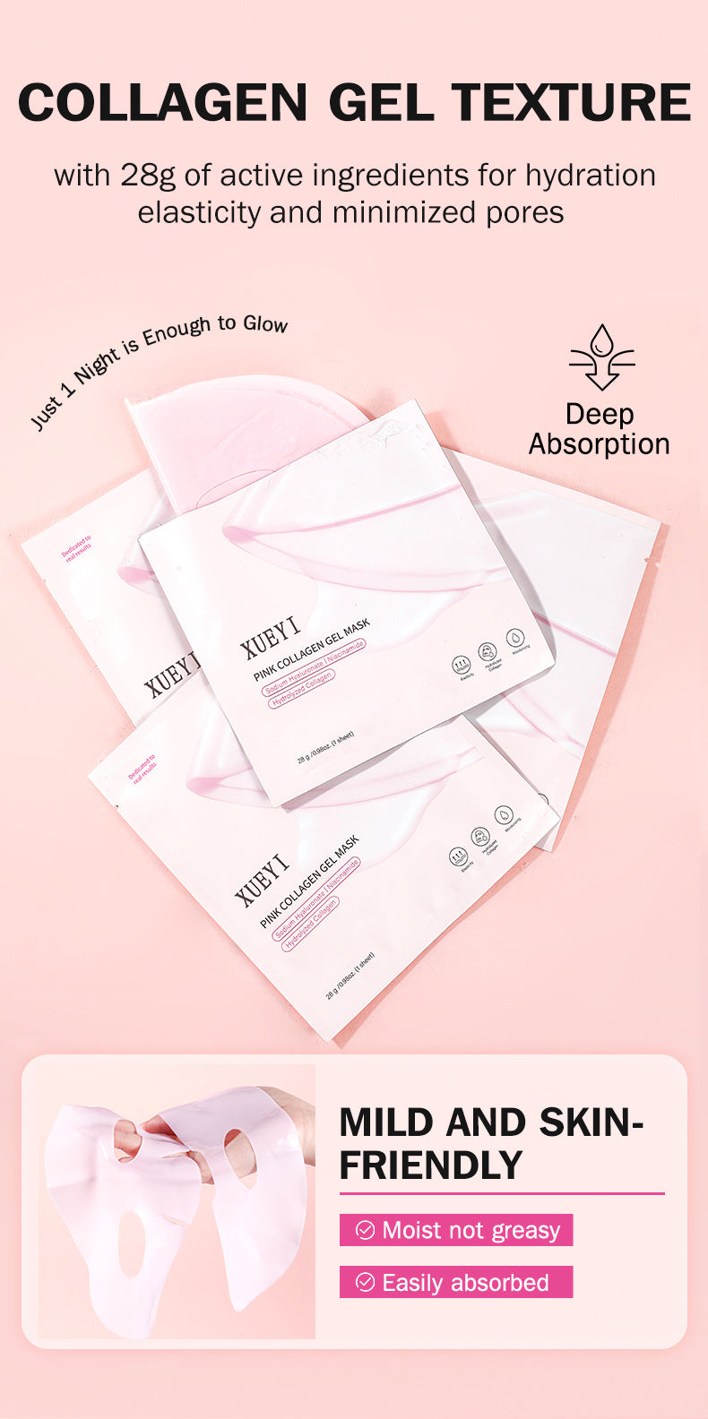 In Stock Pink Collagen Jelly Mask Elastic Moisturizing Firming Glass Glow Skin Night Mask - 图片 13