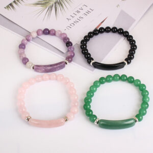 Natural Rose Quartz Beaded Bracelet for Women Fashion Gift Elastic Cord Black Agate White Jade Tiger Eye Stone Bridge Bracelet