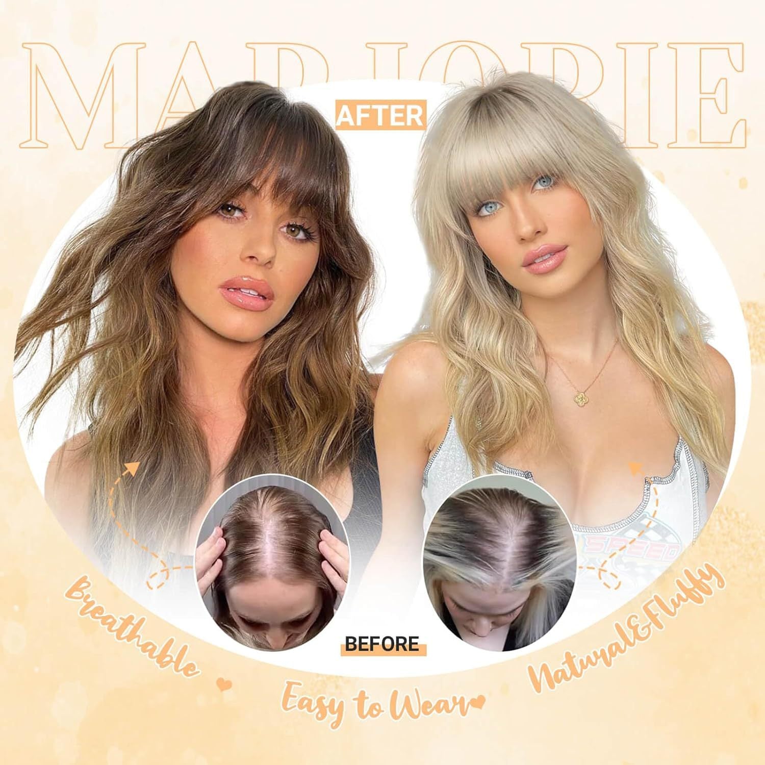 141 Inch European and American Style Synthetic Hair Patch with Bangs to Cover Scalp, Hair Patch water topper - 图片 4