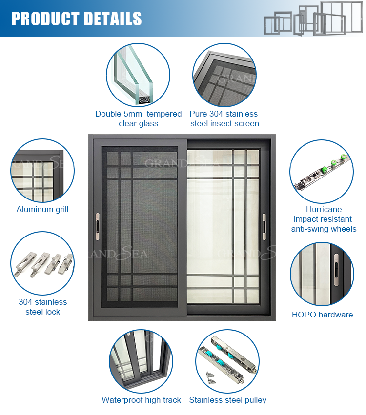 Double Tempered Reflective Glass Aluminium Sliding Windows Economic Price in Africa - 图片 9