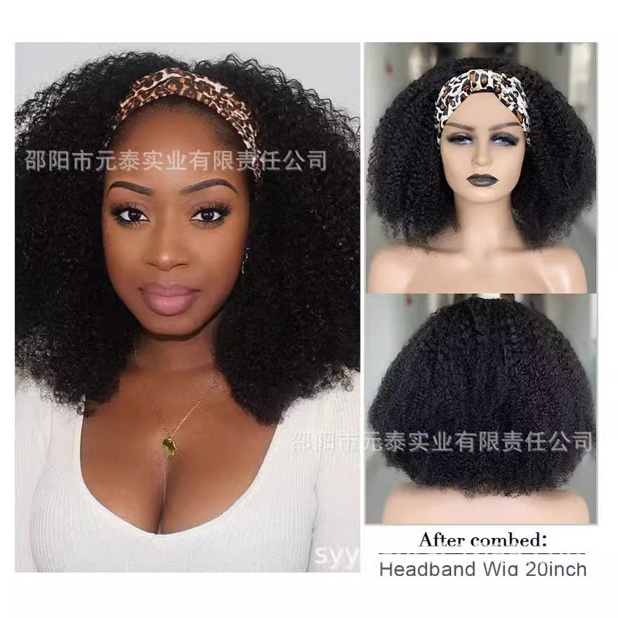 Hair Band Brazilian Human Hair 180% Density Kinky Curly Headband W - 图片 4