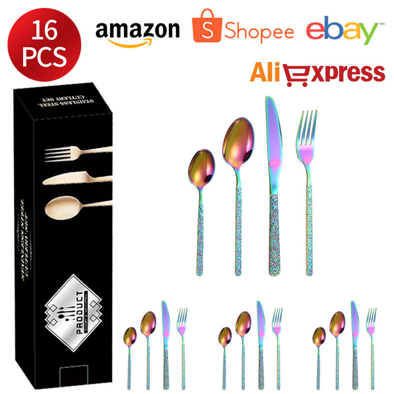 410Stainless Steel Cutlery Set Stone Pattern Knife Fork Spoon24Western-style dining set6Steak Knife and Fork for One Person - 图片 14