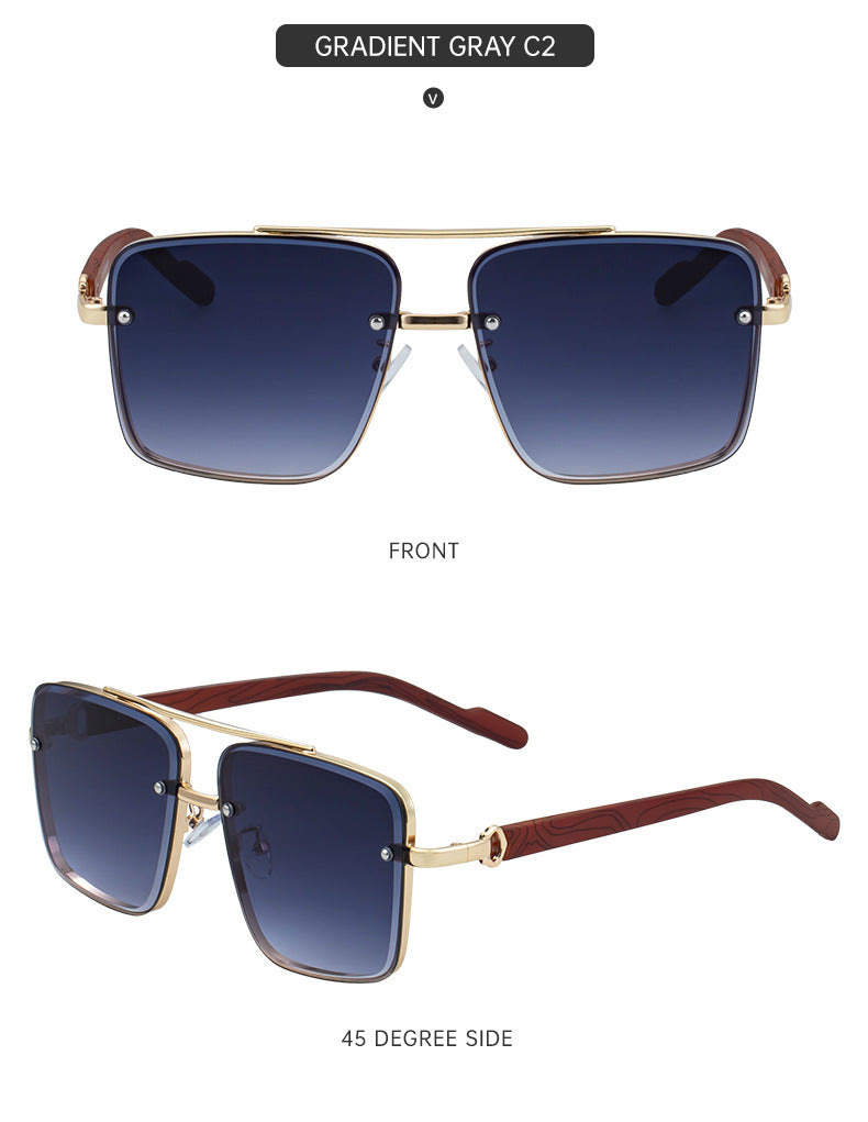 European and American Style Square Frame Cut Edge Sunglasses for Men with Imitation Wood Grain Temples, Men's Trendy Wholesale sunglass - 图片 39