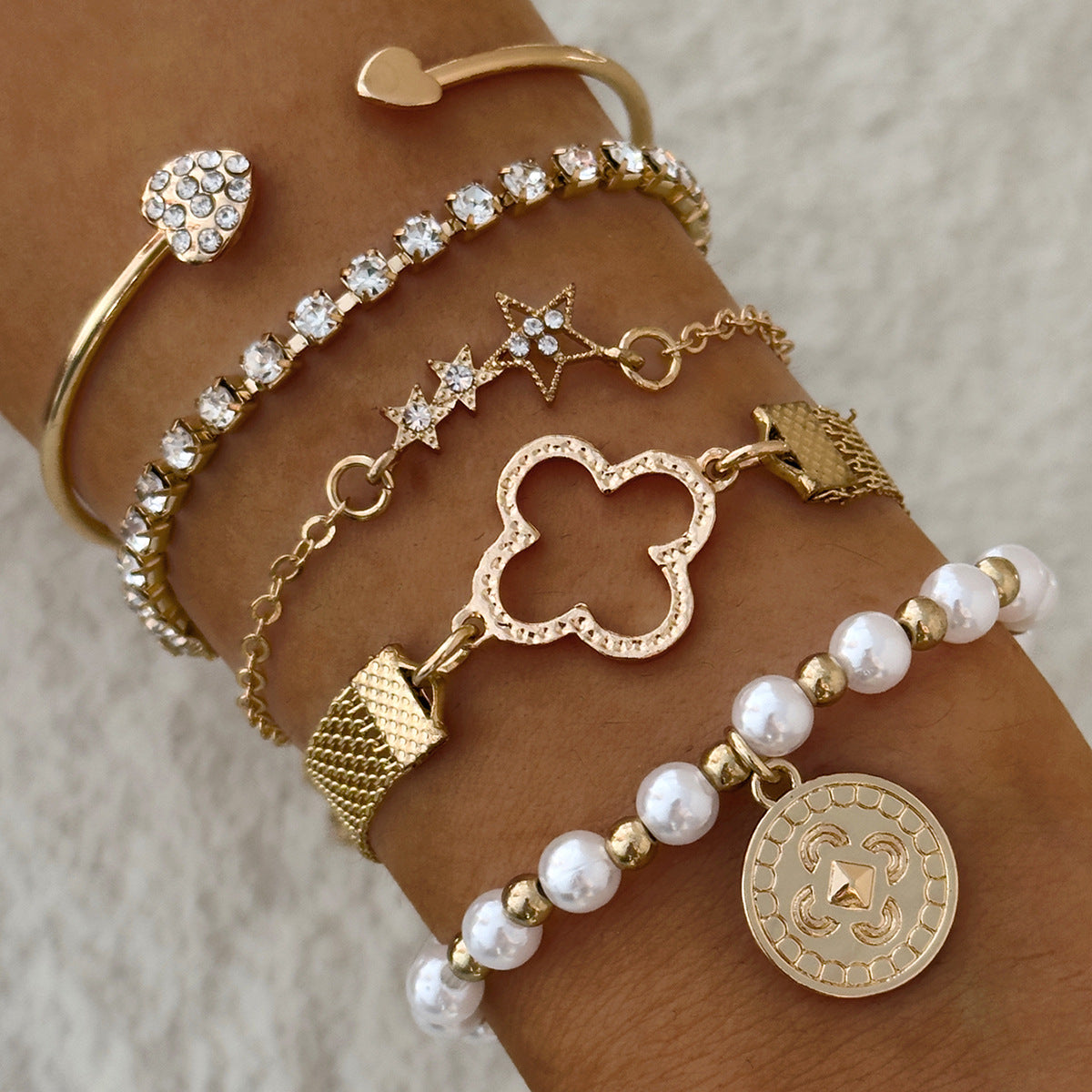 European and American Jewelry High-End Imitation Crystal Butterfly Bracelet Set Fashion Inlaid Diamond Heart Bracelet Wholesale - 图片 8